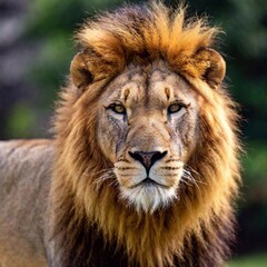 A close-up photo portrait of a lion in profile, deep focus on the curve of its nose and the texture...