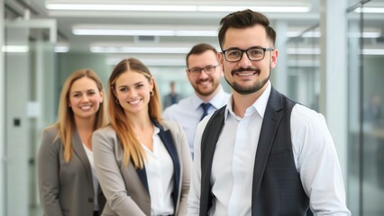 Professional Business Team in Modern Office Setting, Perfect for Corporate Marketing and Company Websites