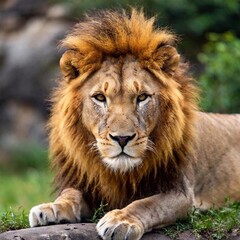 Obraz premium A macro photo of a lion lying on its back, paws in the air, deep focus on its playful expression and the details of its body, high-angle shot showing its full body in a relaxed, unguarded moment in th