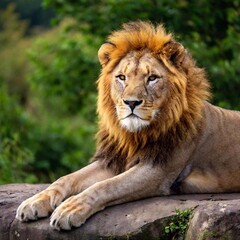 Fototapeta premium A macro photo of a lion lying on its back, paws in the air, deep focus on its playful expression and the details of its body, high-angle shot showing its full body in a relaxed, unguarded moment in th