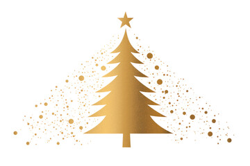 Obraz premium Festive Christmas card with a minimalist design featuring a sleek, modern Christmas tree illustration in gold and white, isolated on white background