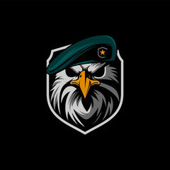 Military Eagle logo, wings, eagle wearing beret logo design vector.