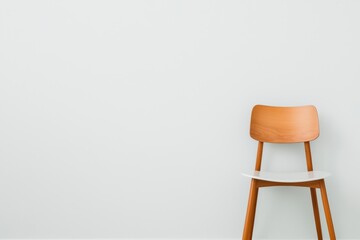 Modern minimalist workspace featuring empty chair and white wall