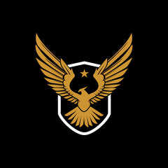 Shield with eagle, wings, flying eagle logo design vector.