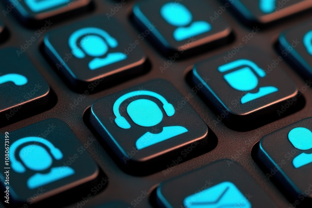 Leinwandbilder a close-up of illuminated keyboard keys featuring user icons, suggesting themes of communication, te