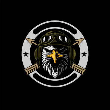 Eagle logo. Military Eagle Wearing Pilot Helmet logo design vector