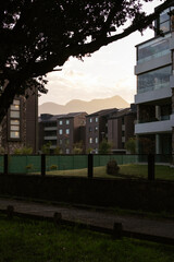 Obraz premium Residential building area in Pucon town at sunrise. Araucania Region, Chile