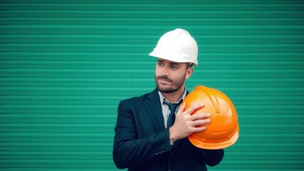 Professional Businessman in Hard Hat: Safety and Success in Construction and Corporate Worlds