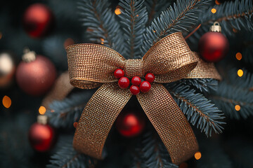 Generative AI picture with festive xmas decor and tree toys