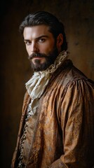 Naklejka premium Historical nobleman portrait wearing elegant clothes posing in vintage interior