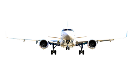 Commercial airliner, front view, transparent background