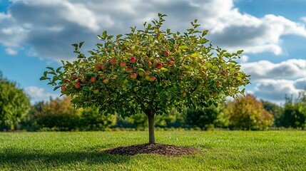 A Small Apple Tree with Ripe Red Apples