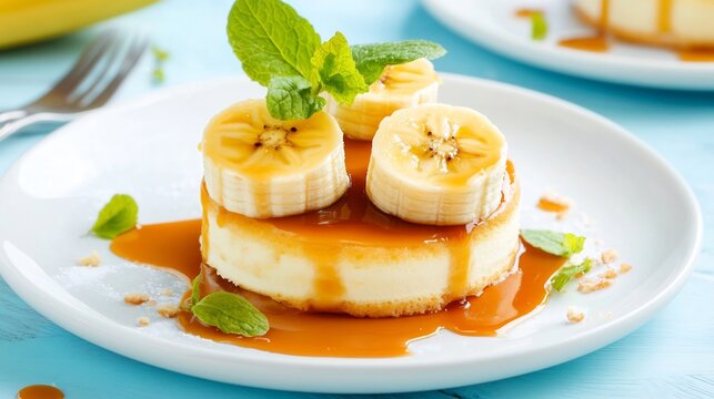 Elegant Banana Dessert with Caramel Sauce Arranged on White Plate