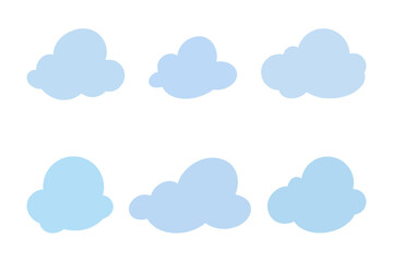 A set of hand-drawn blue clouds isolated on a white background, doodle, vector, flat design. A collection of decorative blank elements for design with text, decoration, decoration, text field.