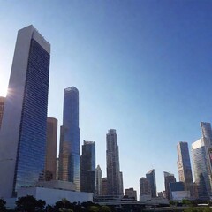 Fototapeta premium Time-Warped City: Long shot of a city where time flows differently, viewed from a low angle.