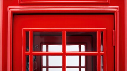 Obraz premium Close-up of a single red telephone box with details of the iconic design isolated on white background