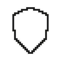 Pixel Art Shield Outline Icon. Pixelated Symbol of Protection, Security, and Safeguard. Isolated Vector Illustration