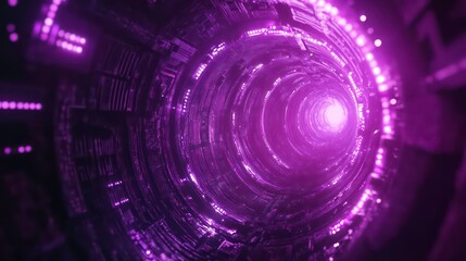 Fototapeta premium Futuristic Neon Glowing Purple Portal with Mechanical Details on Dark Background, Concept for Time Travel and Sci-Fi Themes
