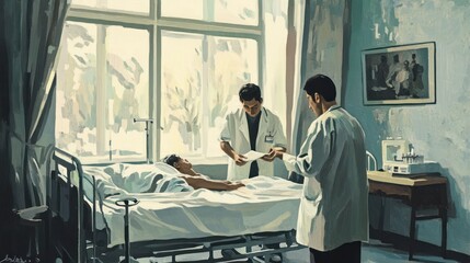 Obraz premium Hospital Room with Doctors and Patient