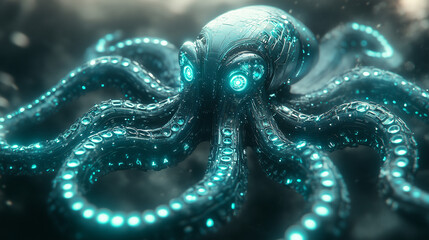 Obraz premium Futuristic Robotic Octopus with Glowing