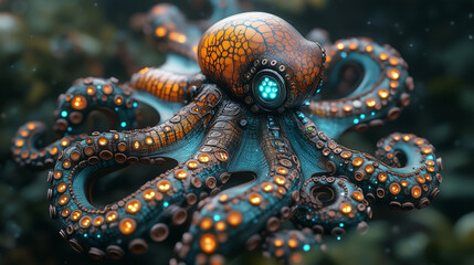 Obraz premium Futuristic Robotic Octopus with Glowing