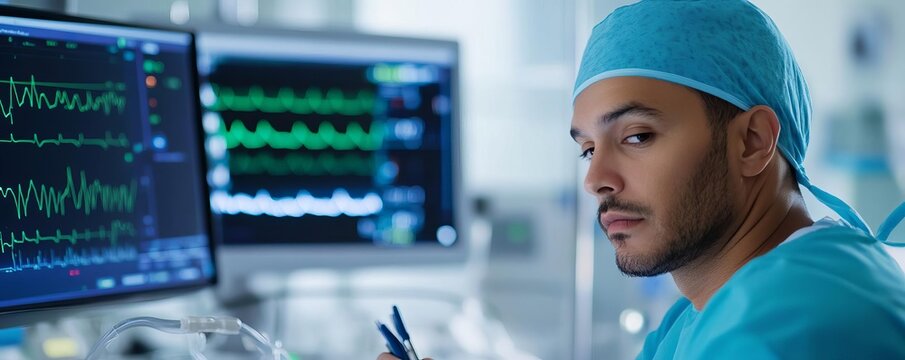 Sleep specialist reviewing data from a patient s sleep study, sleep health, diagnostics