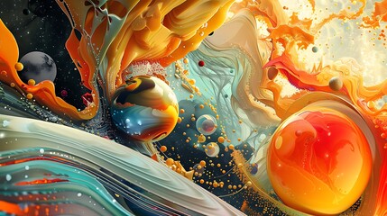 A vibrant cosmic scene with swirling colors and planets, evoking a sense of wonder and exploration.