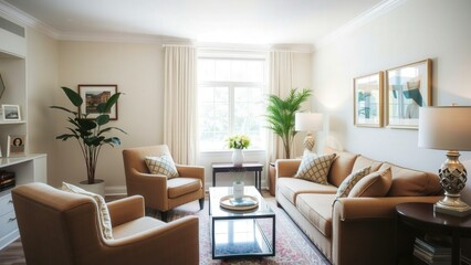 Elegant Living Room Design with Comfortable Seating and Modern Decor Perfect for Relaxation and Entertaining