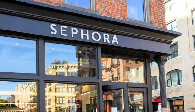 New York, New York, USA - November 9, 2024: A Sephora store in the Meatpacking district. Sephora offers skincare, fragrance, beauty, makeup and haircare products.