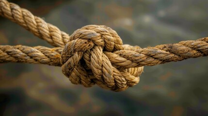 Fototapeta premium Close-up of a thick, knotted rope with a blurred background.