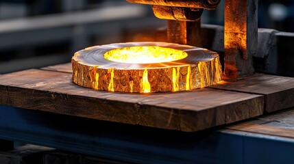 Examine the role of inclusions in initiating failure in high-strength alloys under cyclic loading, Molten metal being forged with high heat and precision in an industrial setting