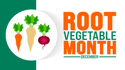 Root Vegetable Month background, banner or poster design template. observed every year in December. Holiday concept. Use to any Template, card, poster, placard, template.