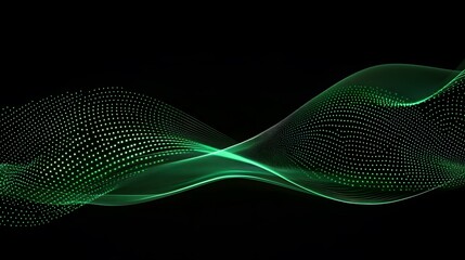 Abstract green digital background with dots and lines, black background, gradient, depth of field effect, dark tones
