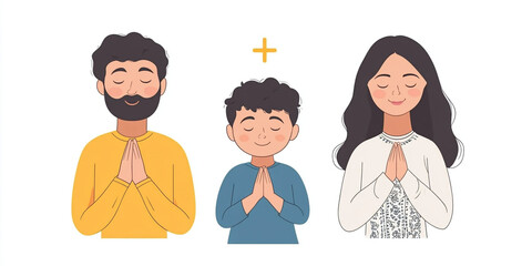 Christian family in prayer. Illustration for religious church publications