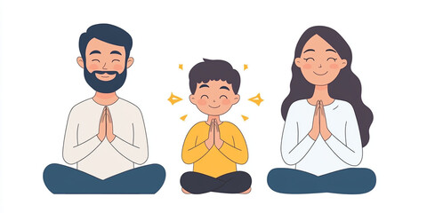 Christian family in prayer. Illustration for religious church publications