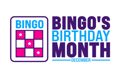 Bingo's Birthday Month background, banner or poster design template. observed every year in December. Holiday concept. Use to any Template, card, poster, placard, template.