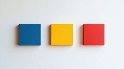 Palette with primary colors, minimalist setup, white background,