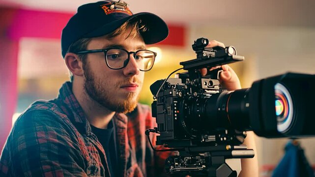 young man with movie camera