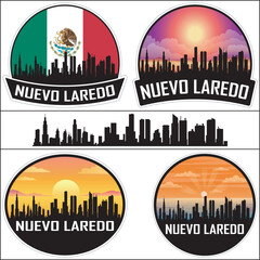 Fototapeta premium Nuevo Laredo Mexico Flag Skyline Cityscape Silhouette Travel Souvenir Sticker Isolated Vector