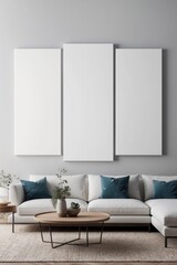 Fototapeta premium High-Detail Multi-Paneled White Canvas Wall Art in Contemporary Living Room