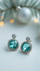 Elegant chrysolite earrings presented. present for New Years Eve, Christmas and winter holidays.
