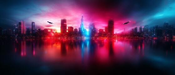 High-Tech Floating City Powered by Energy Crystals in an Alien Ocean Setting
