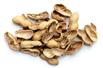 Peanut shells on white background.