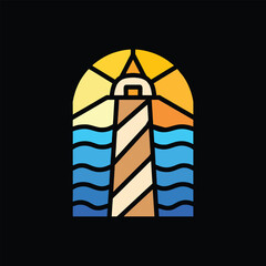 Colorful lighthouse Logo Design Vector Emblem