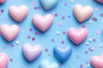 Obraz premium Pink and Blue Hearts with Confetti on Blue Background