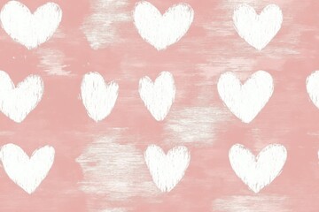 Pink Wooden Background with White Painted Hearts