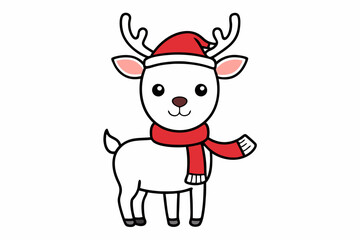 Christmas Reindeer with Santa Hat and Polka Dot Scarf on white background