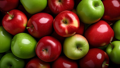 Pile of fresh red and green apples as background