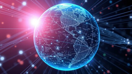 Fototapeta premium Illuminated Globe Connected Network Technology Global Communication Concept