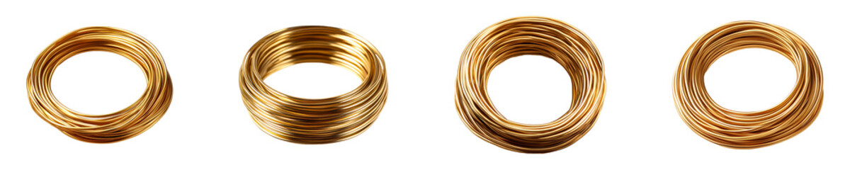 Set, collection of Brass Wires isolated on transparent background.